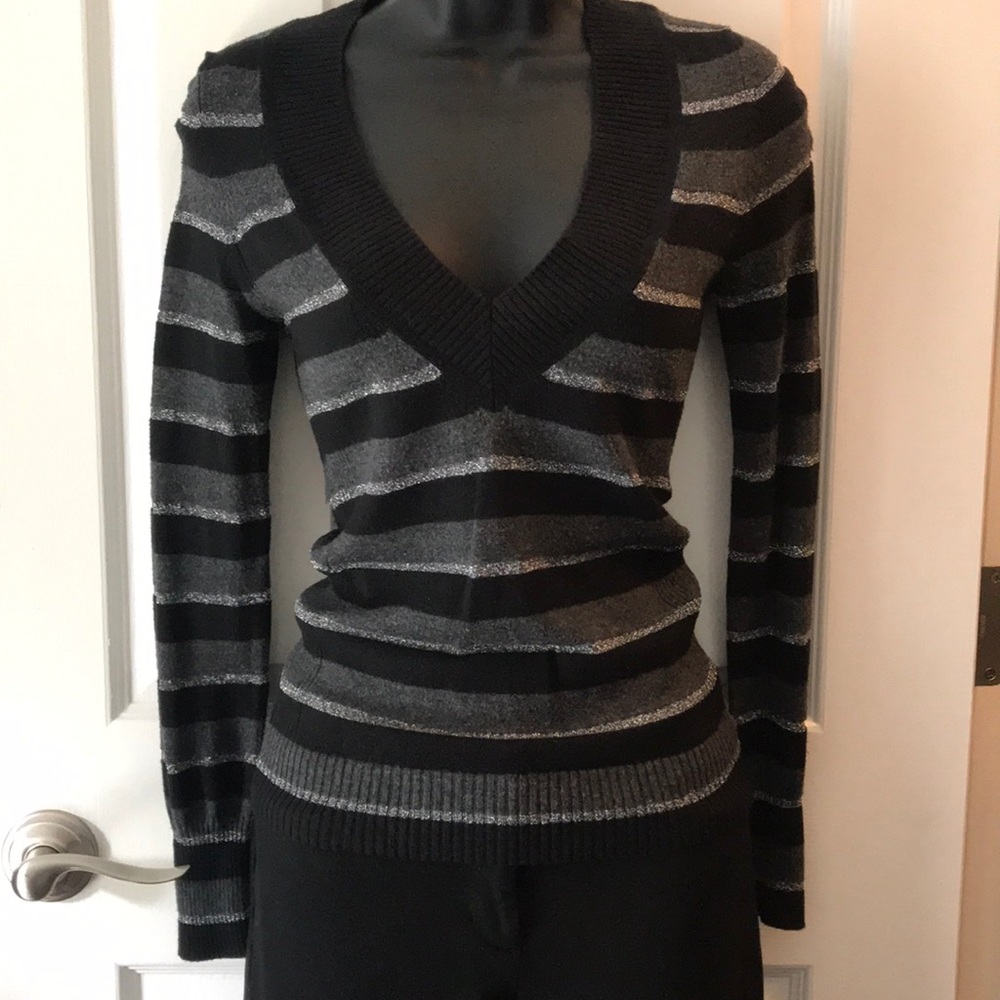 Express striped black/gray/silver sweater